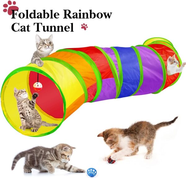 32 PCS Cat Toys Kitten Toys, Variety Catnip Toys with Rainbow Tunnel Interactive Cat Feather Teaser Fluffy Mouse Crinkle Balls Spring Toy Set for Cat, Kitty - Image 2