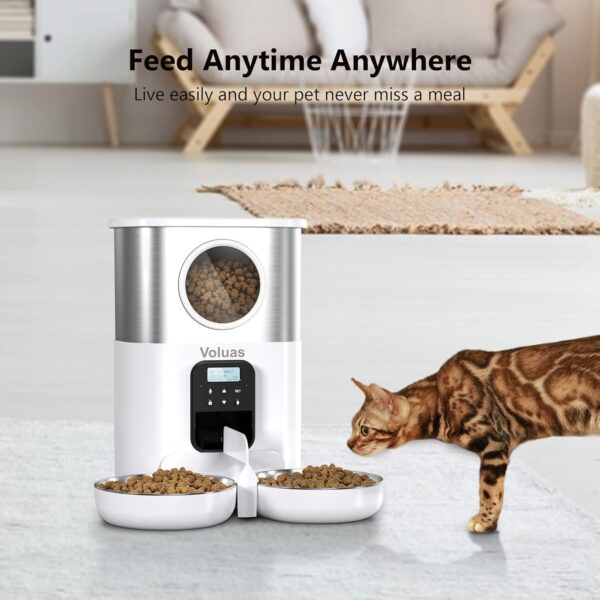 VOLUAS Automatic Cat Feeders for Two Cats, Pet Feeder for Cats and Dogs Timed Cat Feeder Pet Dry Food Dispenser, White - Image 7