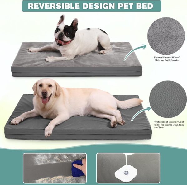 Vonabem Waterproof Dog Beds Large Medium Sized Dogs, Washable Dog Bed with Removable Cover, Orthopedic Foam Pet Bed,Dog Crate Bed Mattress, Anti-Slip Kennel Pad 36 inch, 35"x22", Gray - Image 3