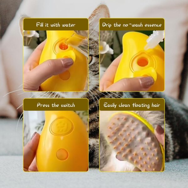 Steamy Cat Brush - 3 In1 Cat Steamy Brush, Self Cleaning Steam Cat Brush, Cat Steamer Brush for Massage, Cat Hair Brush for Removing Tangled and Loosse Hair-Yellow… - Image 5