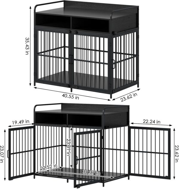 Dog Crate for Large Dogs, Black Furniture Dog Crate, Large Dog Kennel Indoor, Heavy Duty Wood Dog Cage Table with Drawers Storage, Sturdy Metal, Inner Size: 39.4" L x 22.5" W x 23.3" H - Image 2