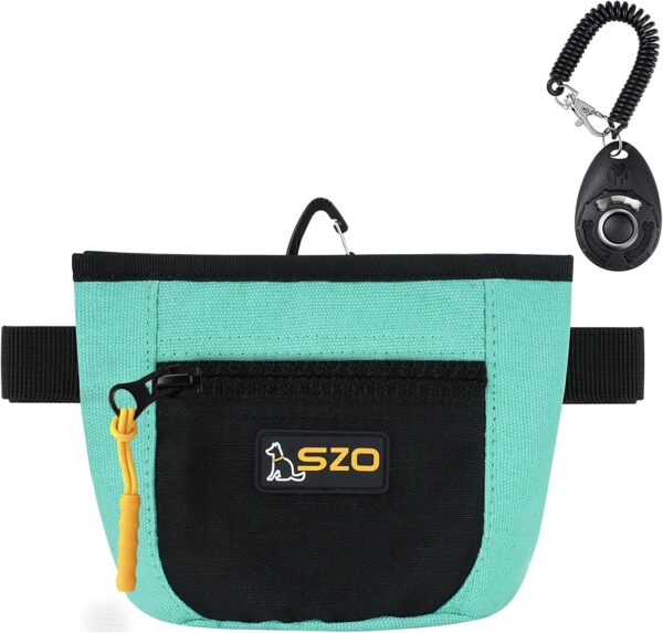 SZO Dog Treat Pouch with Pet Training Clicker, Dog Training Treat Pouch with Waist Belt Clip, Magnetic Closure, Hands-Free Training - Black&Green