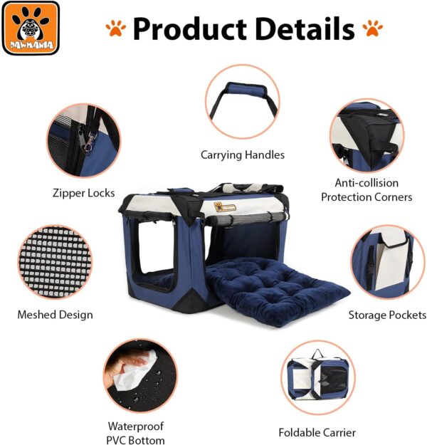 Extra Large Cat Carrier, Collapsible Dog Travel Crate, Soft-Sided, Lightweight, Anti-Scratch, Desingned for Large Cats & Small - Medium Dogs - Ideal for Indoor & Outdoor, Comfy Bed Pillow Included - Image 3