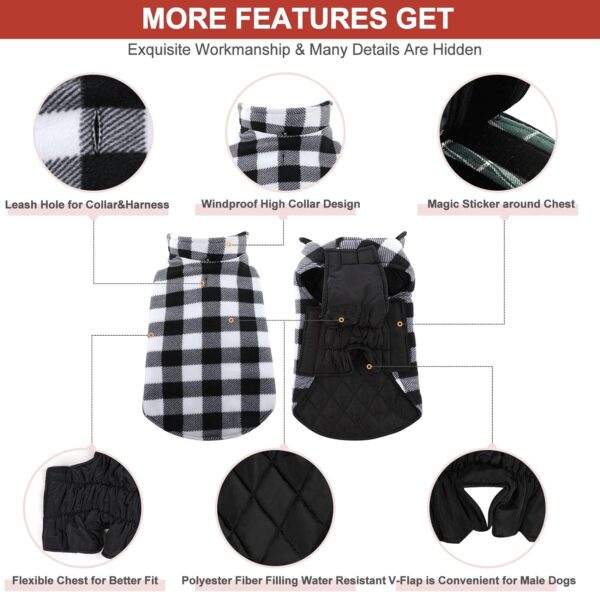 MIGOHI Dog Jackets for Winter, Reversible Dog Coat Windproof Waterproof Dog Winter Jackets for Cold Weather, British Style Plaid Dog Coats Warm Dog Vest for Small Medium Large Dogs, Black M - Image 3