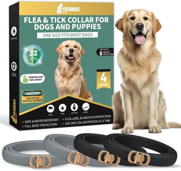 4 Pack Flea Collar for Dogs, 32 Months Flea and Tick Prevention for Dogs, Waterproof Dog Flea Collar, Dog Flea and Tick Treatment, Adjustable Flea and Tick Collar for Dogs Puppy-Black&Gray