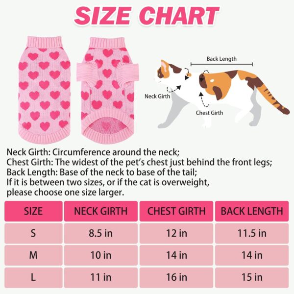 KOOLTAIL Cat Sweater - Valentine's Day Outfit with Heart Love Pattern Soft Warm Knit Turtleneck Clothes for Cats Kitten Small Dogs Puppy Pink M - Image 4