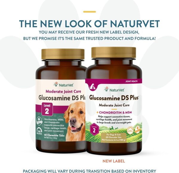 NaturVet Glucosamine DS Plus Level 2 Moderate Care Joint Support Supplement for Dogs and Cats, Chewable Tablets Time Release, Made in The USA, 60 Count - Image 2