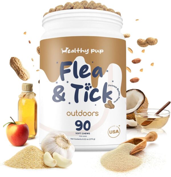 Flea and Tick Prevention for Dogs, Chewable – 90 Peanut Butter Flavored Soft Chews – Made with B Vitamins, Garlic Powder, Brewers Yeast, Coconut Oil, and Apple Cider Vinegar - Image 7