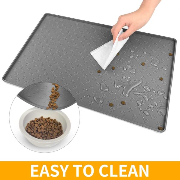 Ptlom Pet Placemat for Dog and Cat, Mat for Prevent Food and Water Overflow, Suitable for Small, Medium and Big Pet, 18" 12", Grey, Silicone - Image 7