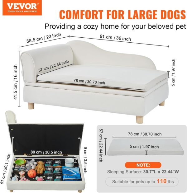 VEVOR Pet Sofa, Dog Couch for Large-Sized Dogs and Cats, Soft Velvety Dog Sofa Bed, 110 lbs Loading Cat Sofa, White - Image 2