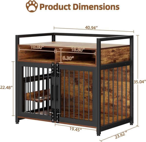 Large Dog Crate Furniture, 41inch Furniture Dog Crate with Drawers Storage, 360°and Adjustable Raised Feeder, Wooden Dog Crate for Large/Medium Dog Indoor brown 41inch - Image 4