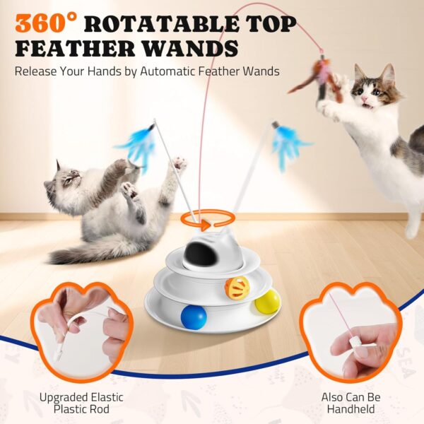 Interactive Cat Toy: 5 in 1 Automatic Cat Toy for Indoor Cats, Rechargeable Hide and Seek Toy with PVC Cover, Battery Operated Kitten Laser Toy, Self Play Fluttering Feather Wand with Track Ball - Image 5