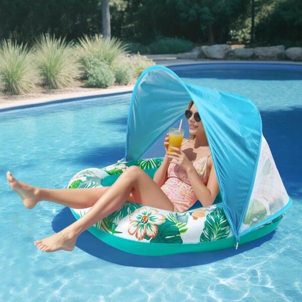 WERNNSAI Pool Float with Canopy - Inflatable Pool Floats with Shade for Adults Pool Lounge Chairs with Cup Holder Headrest Floating for Swimming Pool Beach Summer Outdoor Water Activity - Image 7