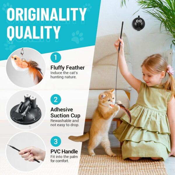 ROSAUI Cat Feather Toys with 1 Suction Cup and 4 Wands, 3 in 1 Cat Toys for Bored Cats, Interactive Cat Toy for Indoor Cats, Kitten Toy with Balls and Birds - Image 6