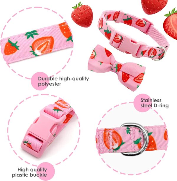 azuza Dog Collar Bow tie, Lovely Pink Strawberry Dog Collars with Bowtie for Extra Small Dogs - Image 2