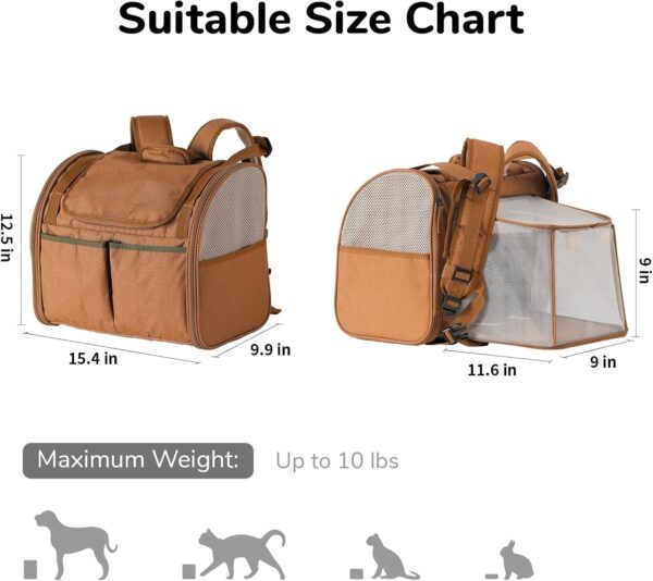 FUKUMARU Cat Backpack, Adjustable Dog Backpack carrier with 4 Storage Pockets, Under 20 Lbs Soft Sided Small Dog Backpack Carrier for Travel Hiking Camping Outdoor, Brown - Image 5