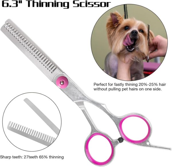 Premium Dog Grooming Scissors with Safety Round Tips, 3 in 1 Dog Grooming Scissors Kit, 4CR Stainless Steel Premium Pet Grooming Shears for Dog, Sharp and Durable, Pink - Image 3