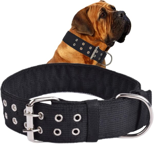 Military Adjustable Dog Collar, 1.5 Inch Wide D Ring & Buckle 2-Rows Dog Collar, Black Nylon Tactical Dog Collars for Large Dog