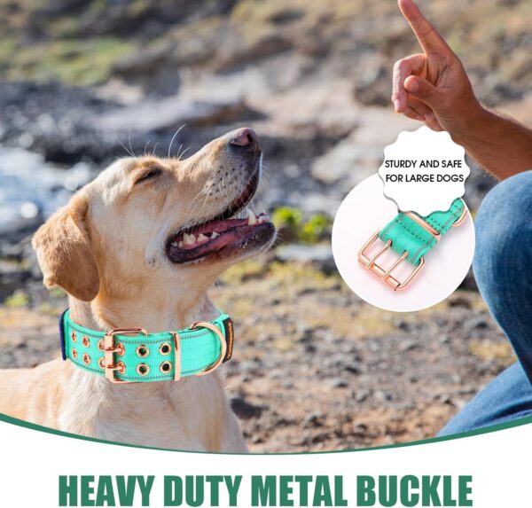 Heavy Duty Dog Collar Tactical Dog Collar with Neoprene Padded,Metal Buckle Dog Collar Reflective Nylon Collar for Medium Large Dog's Walking (Teal, Large) - Image 6