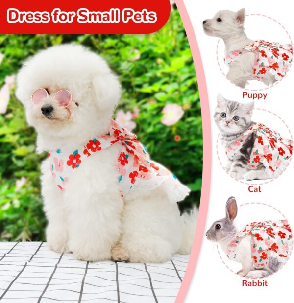 Cute Floral Dog Harness Dress and Leash Set for Small Dog Cats Girl Puppy Bowknot Princess Birthday Dress Summer Female Pet Small Dog Clothes Lace Doggie Kitten Outfits Apparel(Red,XS) - Image 5