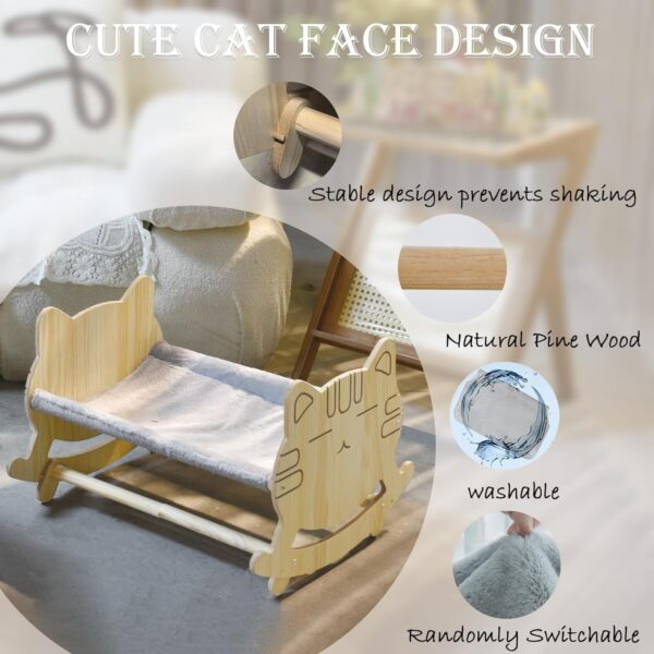 Cat Bed with Two Covers, Cat Hammock Bed with Two Usage Methods, Wooden Elevated Cat Bed, Removable Washable Small Dog Bed, Raised Cat Bed - Image 8