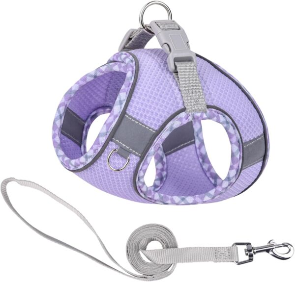 Cute Plaid No Pull Dog Harness for Small Dogs Soft Mesh Small Dog Harness and Leash Set Easy Walk Step in Puppy Harness Vest Pet Cat Chihuahua Yorkie Shih Tzu Dog Harnesses (Purple,XXS) - Image 8