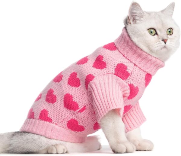 KOOLTAIL Cat Sweater - Valentine's Day Outfit with Heart Love Pattern Soft Warm Knit Turtleneck Clothes for Cats Kitten Small Dogs Puppy Pink M