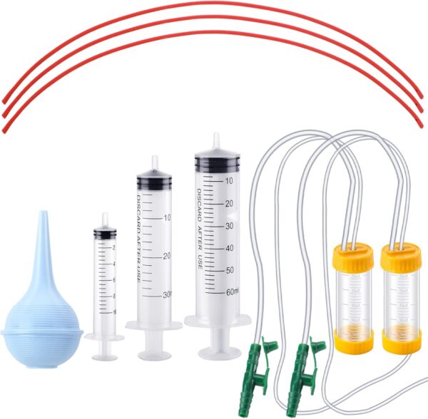 9 Pieces Puppy Feeding Tube Kit Includes 8 FR Red Rubber Kitten Feeding Tubes 10 ml Clear Feeding Tube Syringes Bulb Syringe Feeding Tools for Small Animals Pet Supplies Feeding Measuring Watering