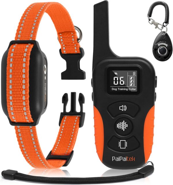 PaiPaitek Dog Vibration Collar with Controller No Shock, 3300ft Waterproof Training Dog Collar Beep and Vibrate Only, Security Lock & Rechargeable Vibrating Collar for Dogs 5-120 lbs - No Prongs