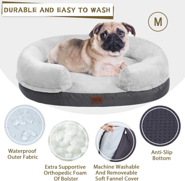 Orthopedic Dog Bed for Medium Dogs with Memory Foam, Waterproof Pet Bed Soft Sofa with Washable Removable Cover Anti-slip Bottom, Extra Head and Neck Support Sleeper, 30” Grey - Image 3