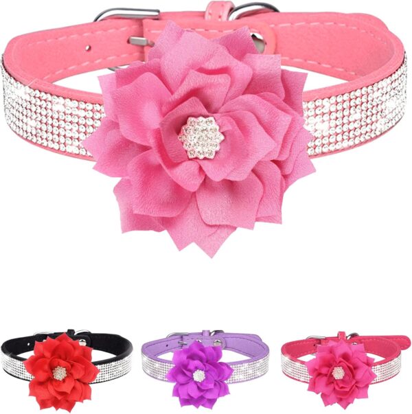 Rhinestone Dog Collar for Small Medium Dogs Pink XS Dog Collar for Girl Female Dogs Flower Puppy Collar for Summer Spring Wedding Puppy Necklace Girl Dog Collar (Pink, XS)