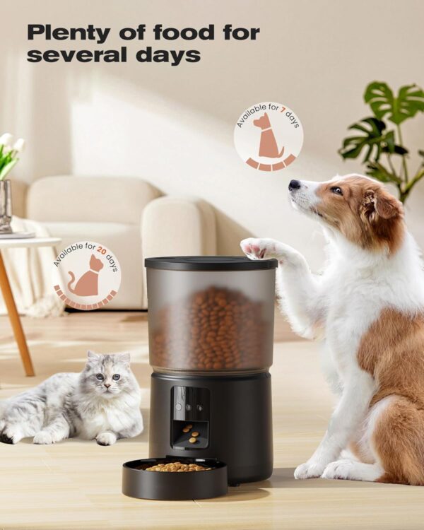 Automatic Cat Feeder: 2.4G/5G Cat Food Dispenser - 5L Cat Feeder with 1-10 Meals - WiFi Cat Feeder Automatic - APP Control - Cat Automatic Feeders - Auto Cat Feeder - Pet Feeder - BEMOONY - Black - Image 3