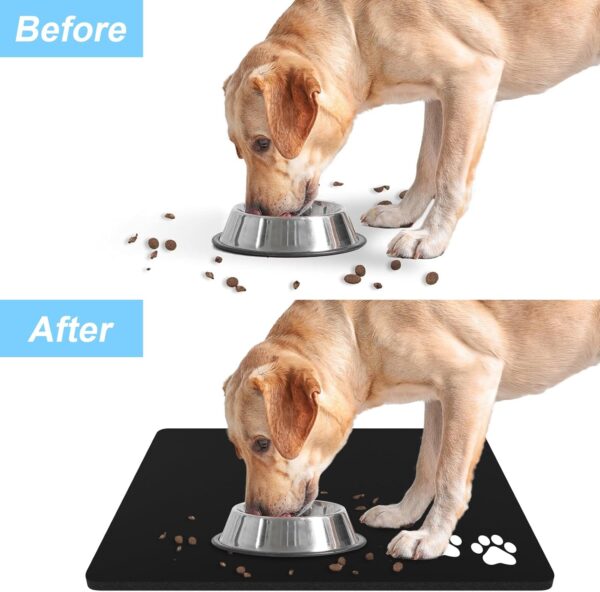 Dog Food Mat, 16"x24" Dog Mat for Food and Water, Absorbent Cat Bowl Mat Protect Floors, Cute Cat Food Mat for Feeding & Watering Supplies, Pet Feeding Mat, Black Footprint Pet Placemat - Image 6