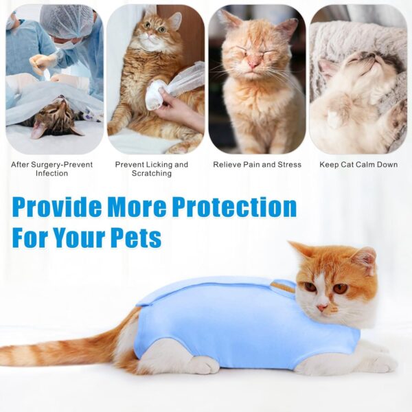 Idepet Cat Surgery Recovery Suit Kitten Onesie for Cats After Surgery Female Breathable Kitty Spay Suit for Abdominal Wound Skin Diseases E-Collar Alternative Wear(Blue,S) - Image 4