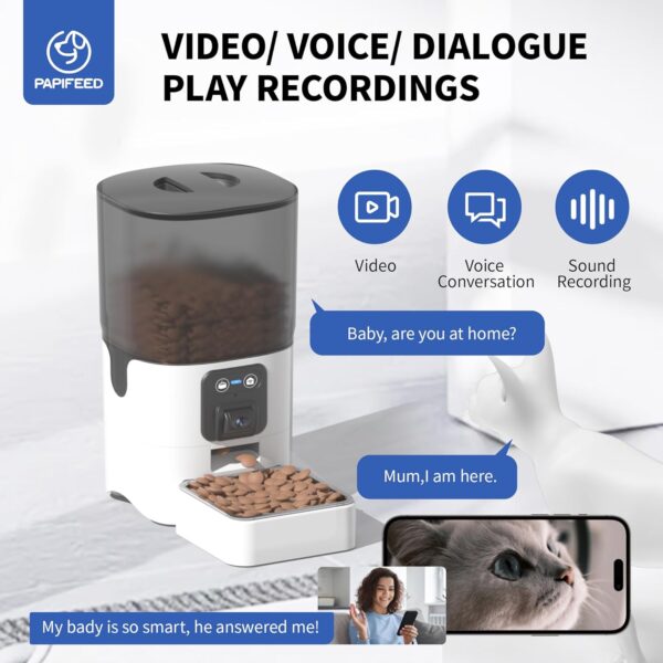 Automatic Cat Feeder with Manual Camera:2.4G WiFi Auto Pet Feeder with Video,Automatic Cat Food Dispenser with Two-Way Audio,Detachable for Easy Clean,1-10 Meals Per Day for Small Dog - 6L/25 Cup - Image 5