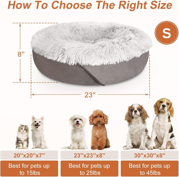 JOEJOY Calming Dog Bed for Small Dogs, Anti-Anxiety Puppy Cuddler Bed, Cozy Soft Round Fluffy Plush Pet Bed, Machine Washable and Anti-Slip Bottom (23", Grey) - Image 5