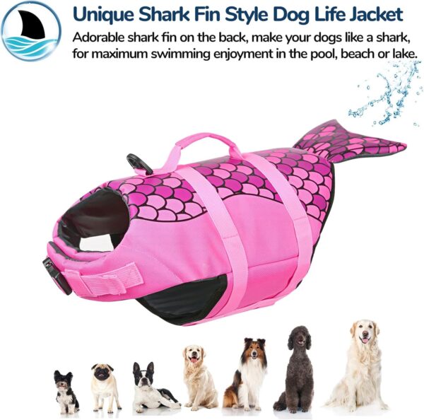 AOFITEE Dog Life Jacket, Dog Life Vest for Swimming, Mermaid Dog Life Vest with Rescue Handle and Reflective Stripe, Ripstop Dog Lifesaver Float Coat, Dog Swimming Vest for Small Medium Large Dogs - Image 2