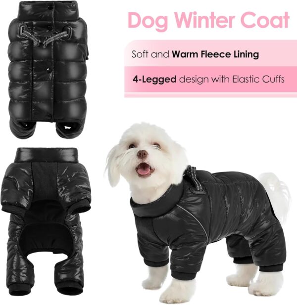 AOFITEE Dog Coat, Waterproof Dog Jacket for Winter, Warm Fullbody Dog Snowsuit, Zip Up Fleece Dog Vest, Cold Weather Dog Coats with Reflective Stripes, Outdoor Windproof Dog Apparel for Small Dogs, S - Image 2