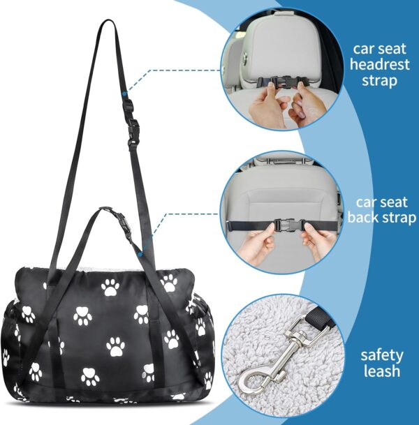 Small Dog Car Seat for Small Dogs Under 25, Detachable Washable Dog Booster Seat Pet Carseat with Storage Pockets, Clip-On Safety Leash, Perfect Dog Car Carrier for Travel - Image 4