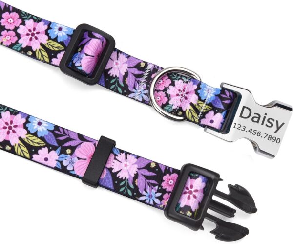 Personalized Dog Collars, Customized Dog Collar with Name and Phone Number, 10 Colors & 4 Sizes Floral Dog Collar for Puppy Small Medium Large Dogs(Pink Floral,XS) - Image 3