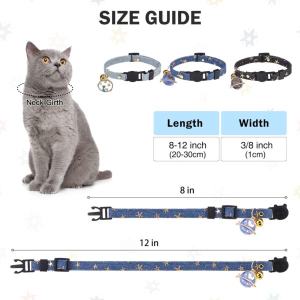 3 Pack Breakaway Cat Collars with Bell- Moon and Stars Pendant Cat Collar for Girl Boy Cats with Safety Buckle- Cute Kitten Collar Adjustable 8"-12" for Kitty Puppy Small Pets - Image 4