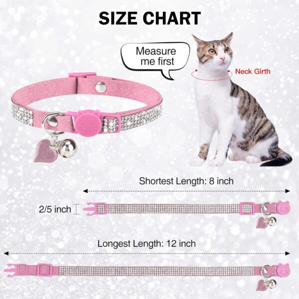 Rhinestone Cat Collar Breakaway with Bell, Diamond Cat Collar with Safety Buckle Quick Release for Girl Boy Kitten Pets Puppy,Cute Soft Female Male Cat Collars,Valentine's Day Pink 8-12" - Image 4