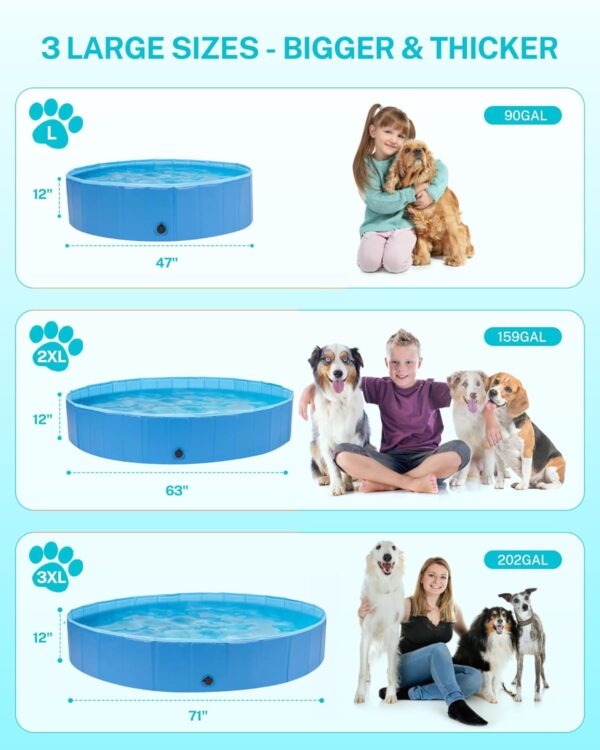 Foldable Pool for Large Dogs, 6MM Thickened PP Board, 3 Layers Mesh PVC & Non-Slip Embossed PVC, Collapsible Hard Plastic Summer Swimming Pool, Portable Bath Tub for Pets Cats 63'' - Image 2