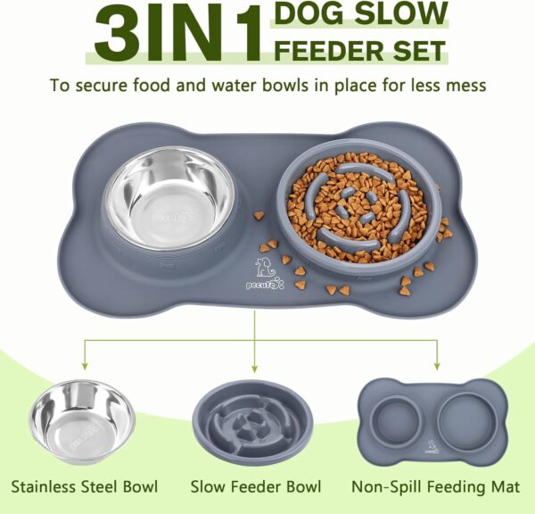 Pecute Slow Feeder Dog Bowls to Slow Down Eating, Dog Bowl Slow Feeder with No-Spill Non-Skid Silicone Mat, Food-Grade Safe Dog Food Bowls Slow Feeder, Stainless Steel Dog Water Bowl for Dogs Cats - Image 2