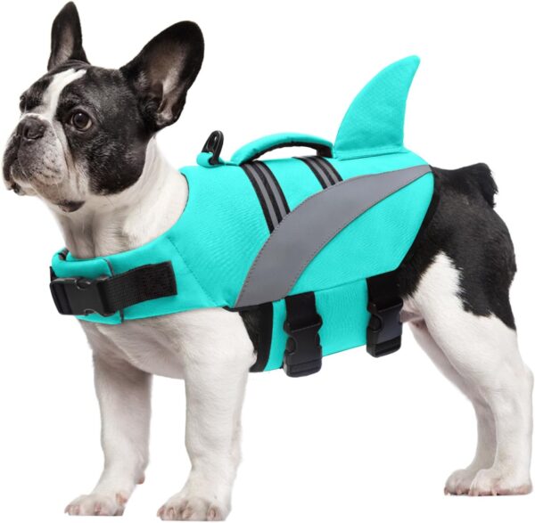 Mosucoirl Dog Life Jacket High Flotation,Shark Dog Lifesavers Floats Coat High Visibility Reflective Pet Safety Vest Swimsuits Small Medium Large Dog Life Vest for Swimming Boating Surfing Kayaking