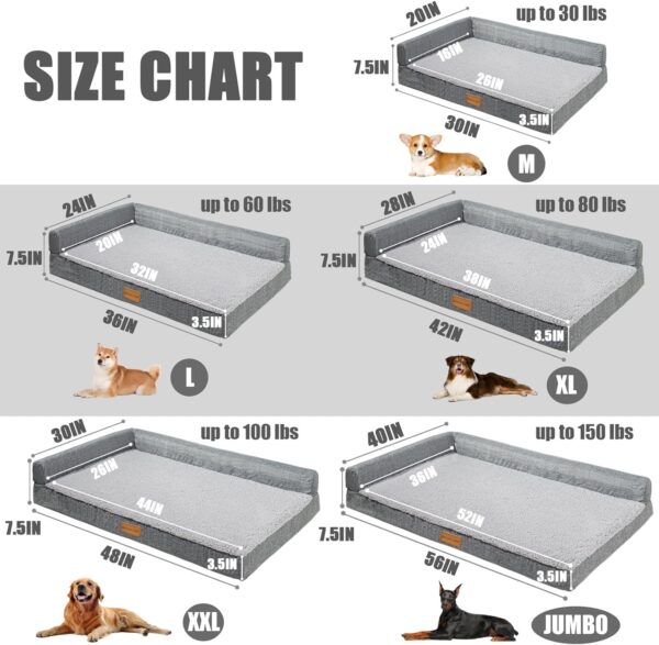 Patas Lague Orthopedic Dog Bed for Medium Dogs 36''X24'', Waterproof L Shaped Medium Dog Sofa Beds with Removable Washable Cover, Soft Pet Couch Bed Mat with Nonskid Bottom, Grey - Image 5