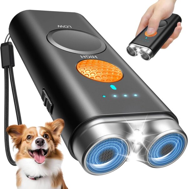 Anti Barking Device for Dogs, Dog Bark Deterrent Devices No More Bark DogTraining Indoor Outdoor Ultrasonic 2X Effective 50ft Range to Stop Neighbors Dog Barking Rechargeable for All Dogs