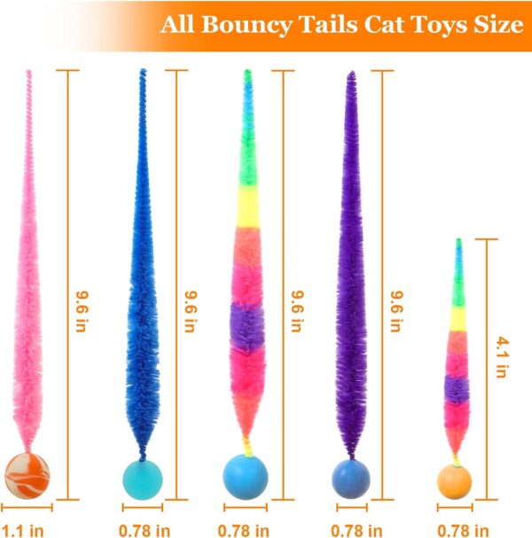 SHENGSEN Mixed Bouncy Ball with Tail Cat Toys-5 Packs,Rainbow Magic Worm with Ball Toy for Cats,Colorful Fuzzy Worm Bouncy Balls Cat Toy - Image 3