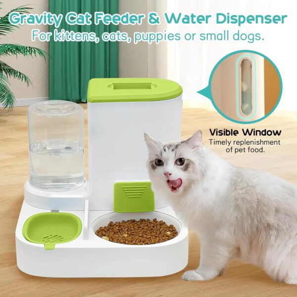 Fhiny Gravity Cat Feeder and Water Dispenser, 2 in 1 Automatic Pet Waterer Detachable Stainless Steel Food Bowls Set Pet Food Storage for Small Dog Puppy Cat Kitten Pet Easy Clean (Green) - Image 3