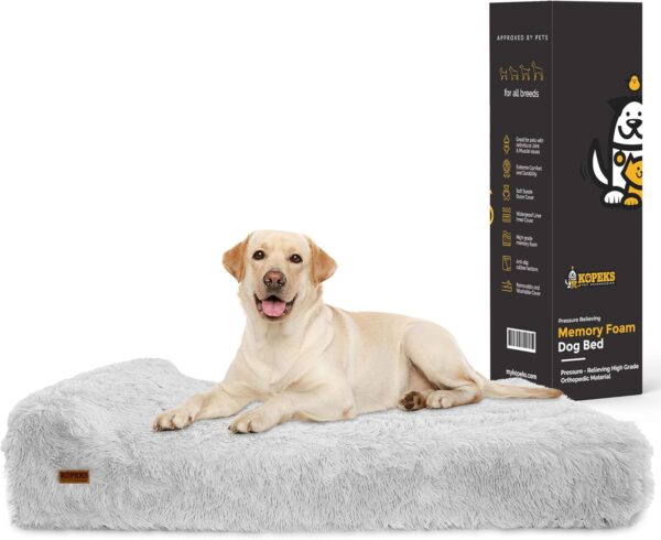 Jumbo Orthopedic Dog Bed - 7-inch Thick Memory Foam Pet Bed with Pillow with Removable Cover & Free Waterproof Liner - for Large Breed Dogs